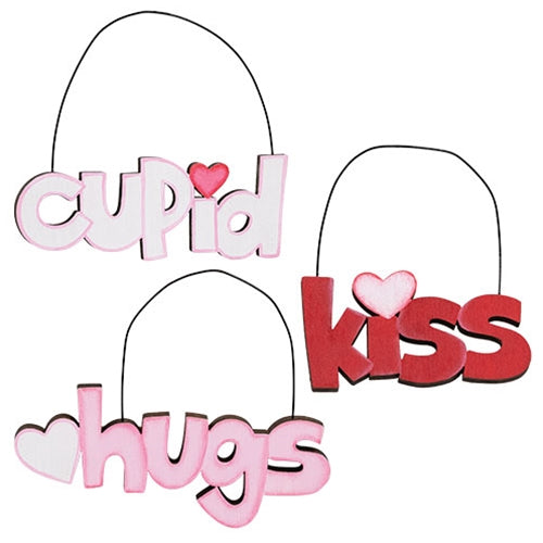 3/Set - Cupid Hugs Kiss Cutout Word Ornaments