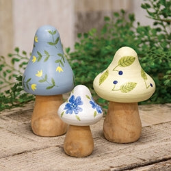 3/Set - Indigo Bloom Floral Mushrooms