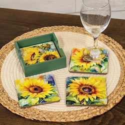5/Set - Watercolor Sunflower Coasters & Holder