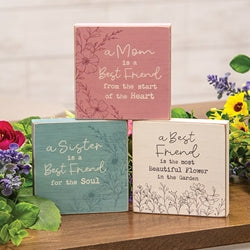 Wildflower Friend Mom Sister 4" Square Block - 3 Asstd