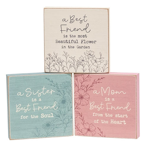 Wildflower Friend Mom Sister 4" Square Block - 3 Asstd