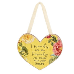 Vintage Floral Friendship Wooden Heart Ornament - 3 Asstd