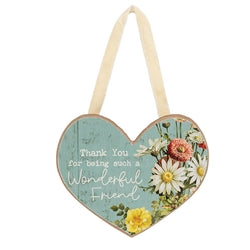 Vintage Floral Friendship Wooden Heart Ornament - 3 Asstd