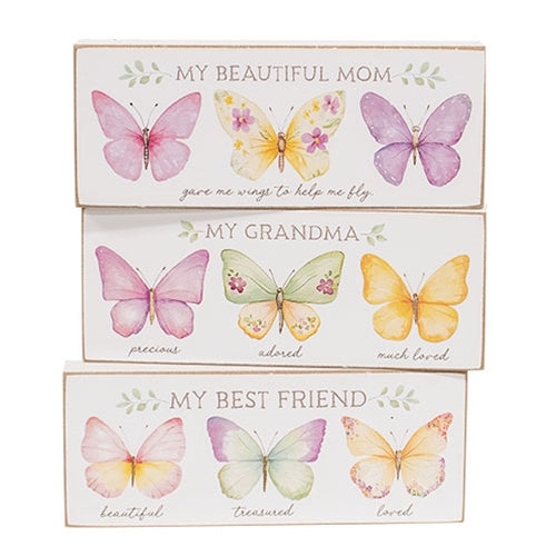 Grandma Mom Friend Butterfly Block - 3 Asstd