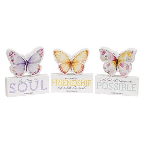 2/Set - Bible Verse Butterfly & Block Sitters - 3 Asstd