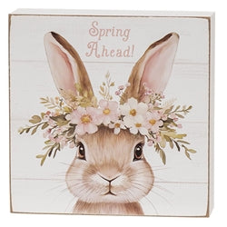 Welcome Spring Floral Crown Bunny Box Sign - 3 Asstd
