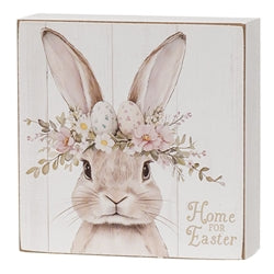 Welcome Spring Floral Crown Bunny Box Sign - 3 Asstd