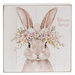 Welcome Spring Floral Crown Bunny Box Sign - 3 Asstd