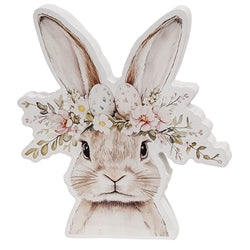 Spring Floral Crown Wooden Bunny Sitter - 3 Asstd