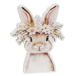Spring Floral Crown Wooden Bunny Sitter - 3 Asstd