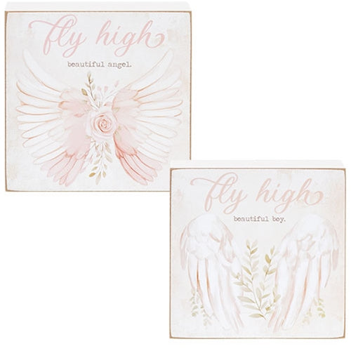 Fly High Angel Wings Box Sign - 2 Asstd