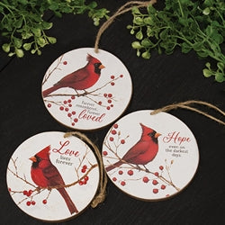 Love Hope Loved Round Cardinal Ornament - 3 Asstd