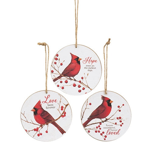 Love Hope Loved Round Cardinal Ornament - 3 Asstd