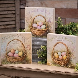 Vintage Easter Egg Basket Box Sign - 3 Asstd