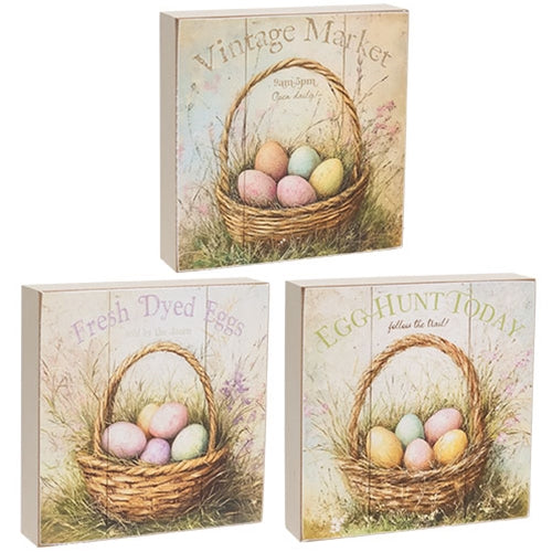 Vintage Easter Egg Basket Box Sign - 3 Asstd