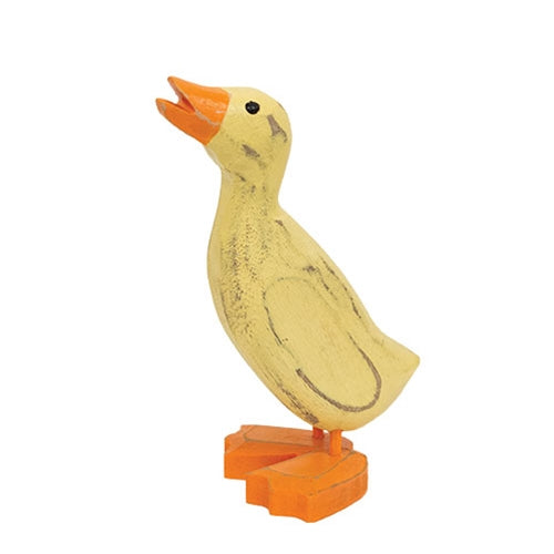 Distressed Carved Wooden Duckling - 6"H