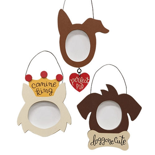Dog Shape Frame Ornament - 3 Asstd