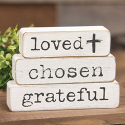 3/Set- Loved Chosen Grateful Chunky Religious Blocks