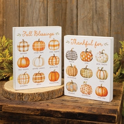 Thankful For Fall Blessings Pumpkin Box Sign - 2 Asstd.