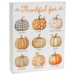 Thankful For Fall Blessings Pumpkin Box Sign - 2 Asstd.