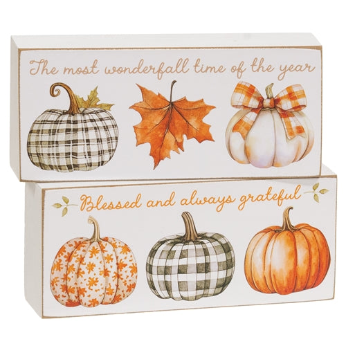 Always Wonderfall Pumpkin Box Sign - 2 Asstd.