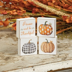 Pause and Be Thankful Patchwork Pumpkin 2" Square Block - 4 Asstd.