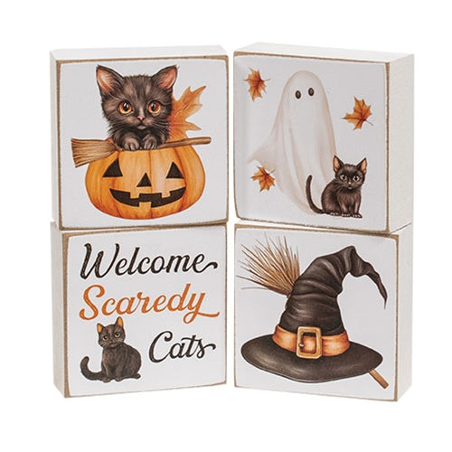 Welcome Scaredy Cat 2" Sq. Block - 4 Asstd.