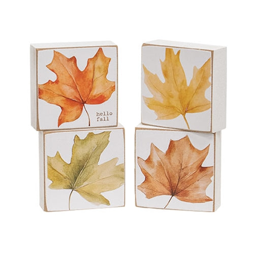 Hello Fall Watercolor Leaf 2" Sq. Block - 4 Asstd.