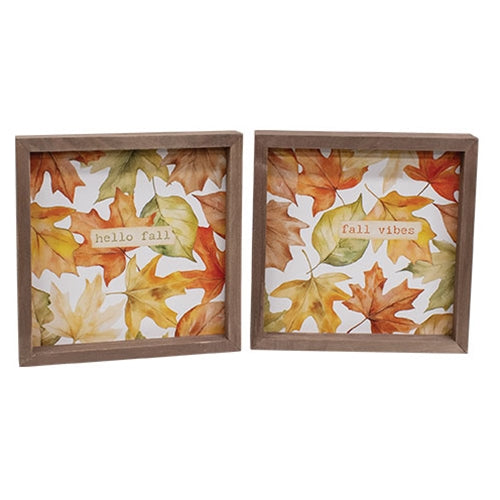 Hello Fall Vibes Box Sign - 8" Sq. - 2 Asstd.