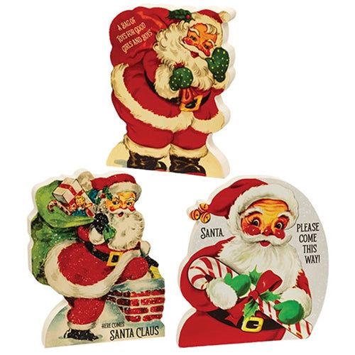 Chunky Wooden Vintage Santa Sitter - 3 Asstd.