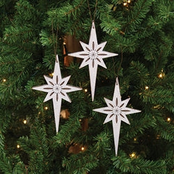 3/Set - Glittered Rustic Wood Guiding Star Ornaments