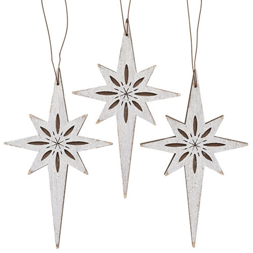 3/Set - Glittered Rustic Wood Guiding Star Ornaments
