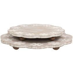 2/Set - Distressed Engraved Wooden Snowflake Risers