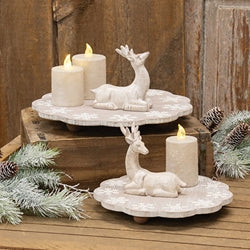 2/Set - Distressed Engraved Wooden Snowflake Risers