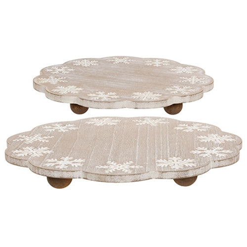 2/Set - Distressed Engraved Wooden Snowflake Risers