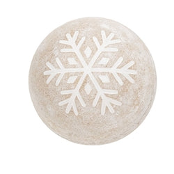 Distressed White Wooden Snowflake Engraved Decorative Ball - 3 Asstd.