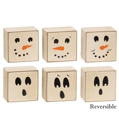 3/Set - Snowman/Ghost Reversible Wooden Blocks
