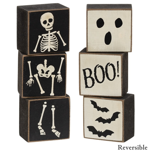 3/Set - Boo & Skeleton Reversible Mini Blocks