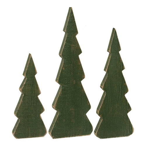 3/Set - Distressed Wooden Chunky Christmas Tree Sitters