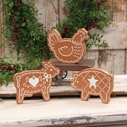 Wooden Gingerbread Farm Animal Sitter - 3 Asstd.