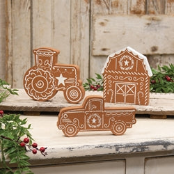 Wooden Gingerbread Farm Sitter - 3 Asstd.