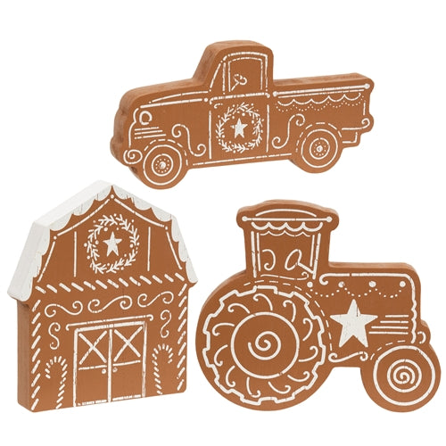 Wooden Gingerbread Farm Sitter - 3 Asstd.