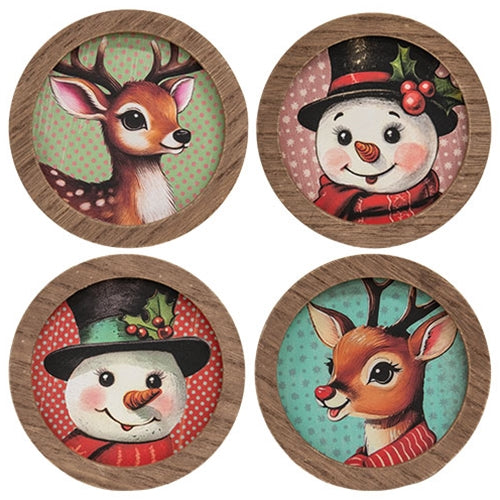 Nostalgic Winter Friend Portrait Mini Round Framed Sign - 4 Asstd.