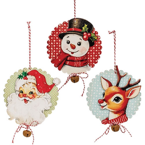 Nostalgic Christmas Friends Wooden Jingle Ornament - 3 Asstd.