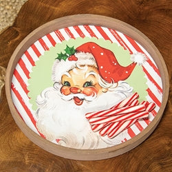 Nostalgic Santa Round Wooden Tray - 11.75"