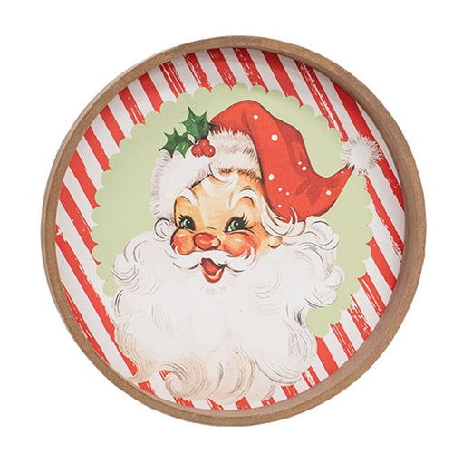 Nostalgic Santa Round Wooden Tray - 11.75"
