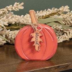 Hand Carved Wooden Blessed Pumpkin Sitter