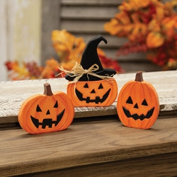3/Set - Hand Carved Jack O Lantern Sitters