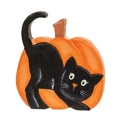 3/Set - Hand Carved Scaredy Cat Pumpkin Sitters