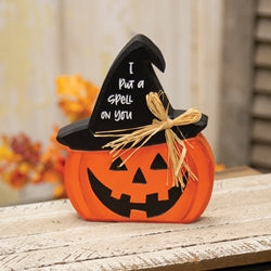Hand Carved Wooden I Put A Spell On You Jack O Witch Sitter